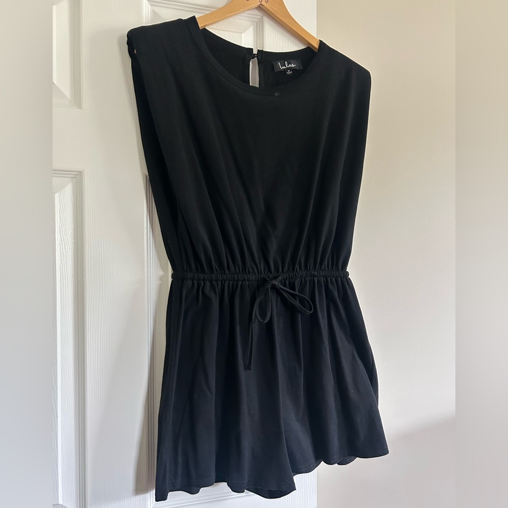 Lulu's Black Sleeveless Drawstring Waist Romper